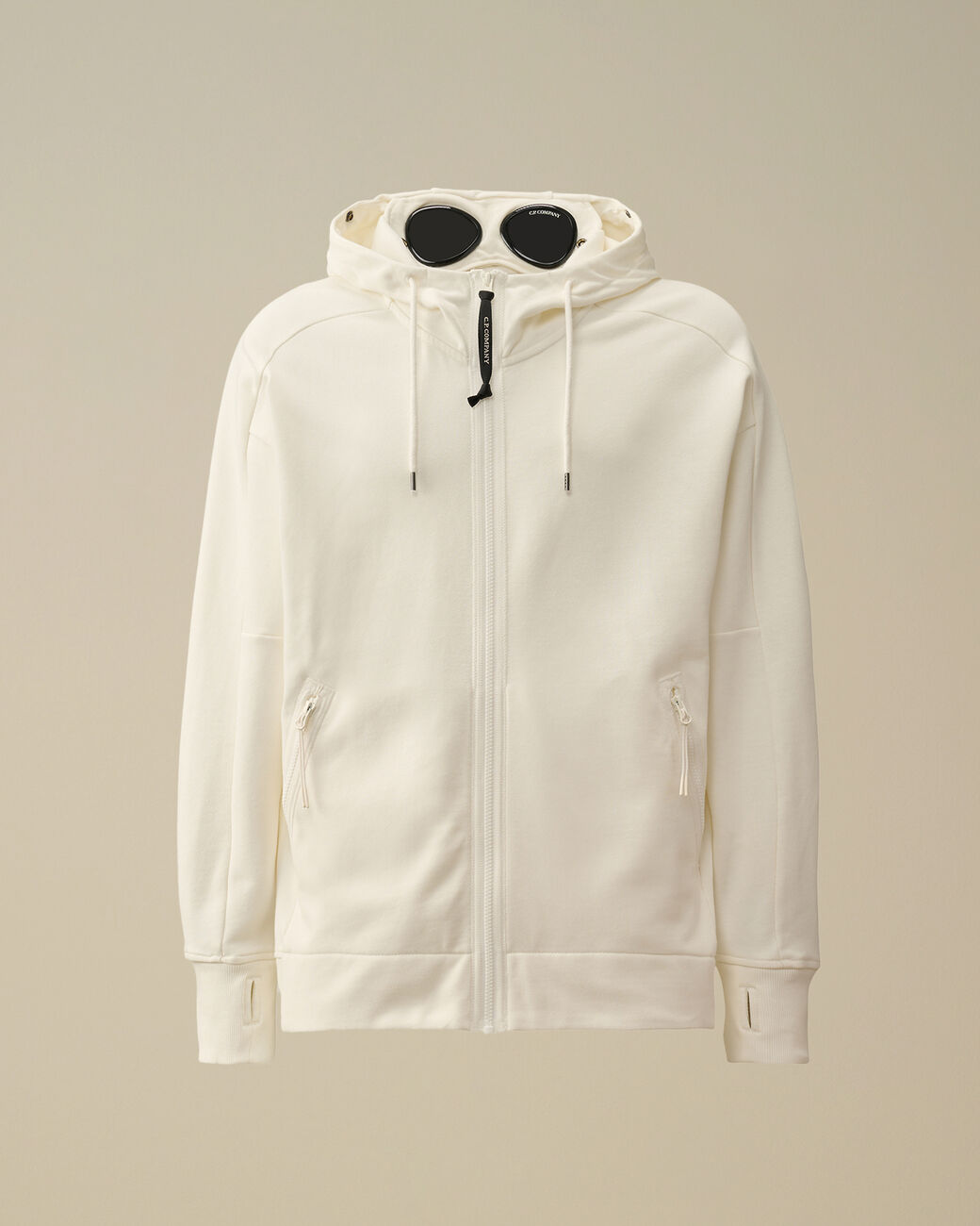 Diagonal raised fleece goggle zipped hoodie bianca