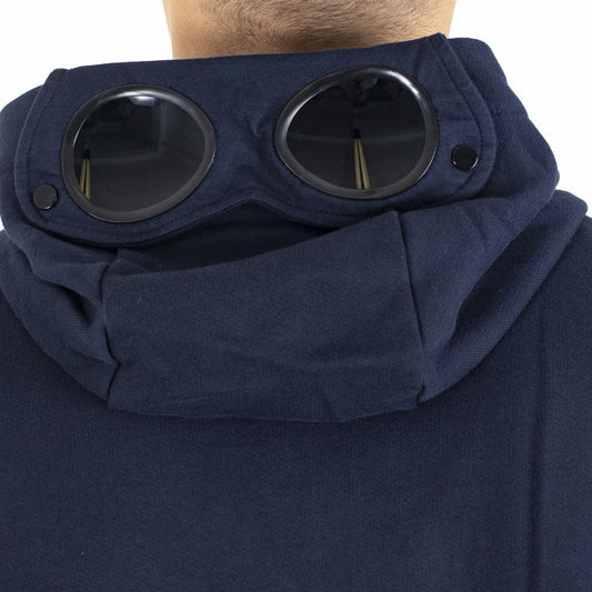 Diagonal raised fleece goggle zipped hoodie blu navy