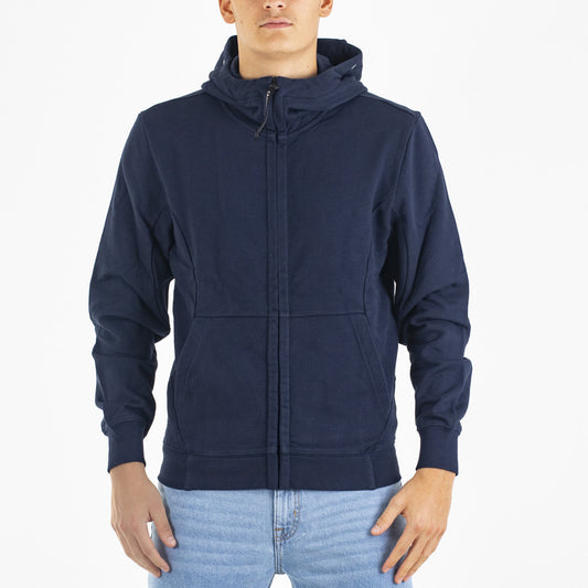 Diagonal raised fleece goggle zipped hoodie blu navy