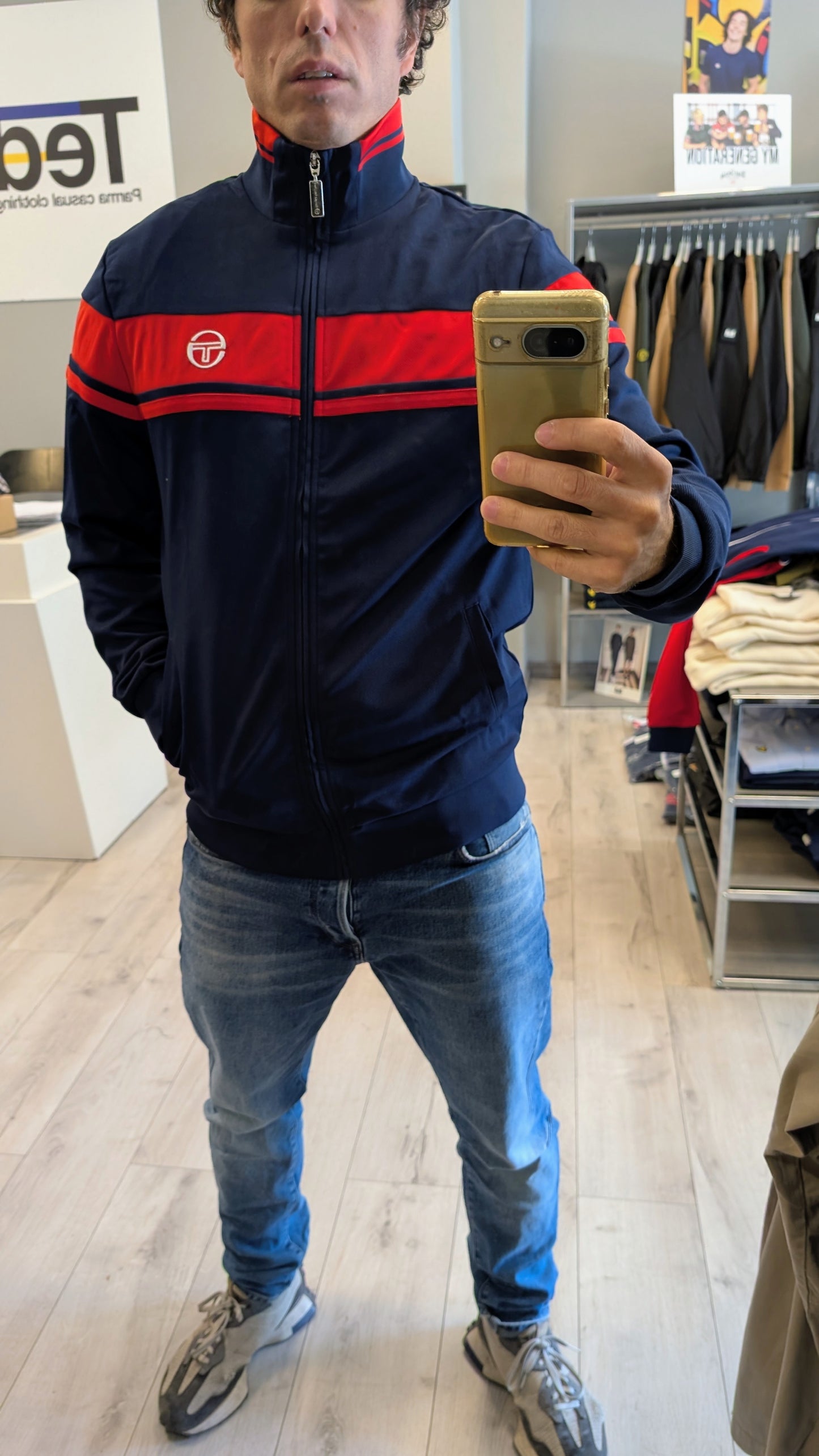 Felpa track top Damarindo navy/rosso