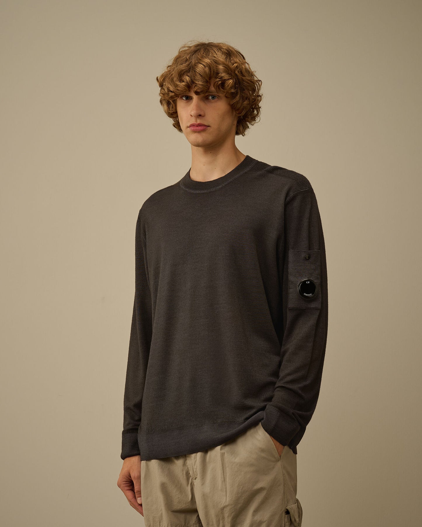 Merino wool crewneck lens sweater Dark Shadow