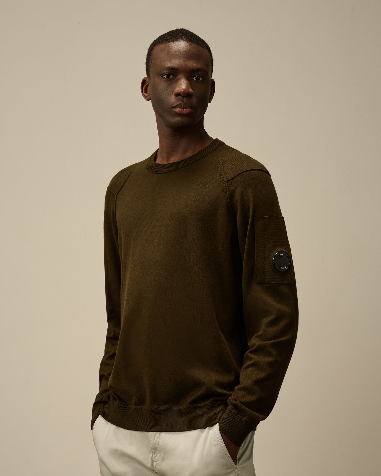 crew neck lens knit verde militare