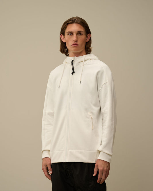 Diagonal raised fleece goggle zipped hoodie bianca