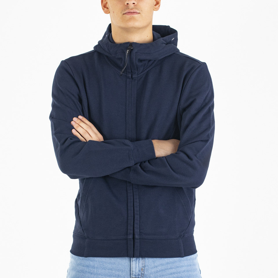 Diagonal raised fleece goggle zipped hoodie blu navy