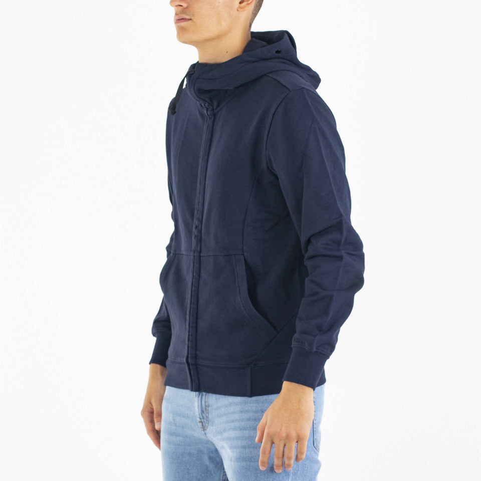 Diagonal raised fleece goggle zipped hoodie blu navy