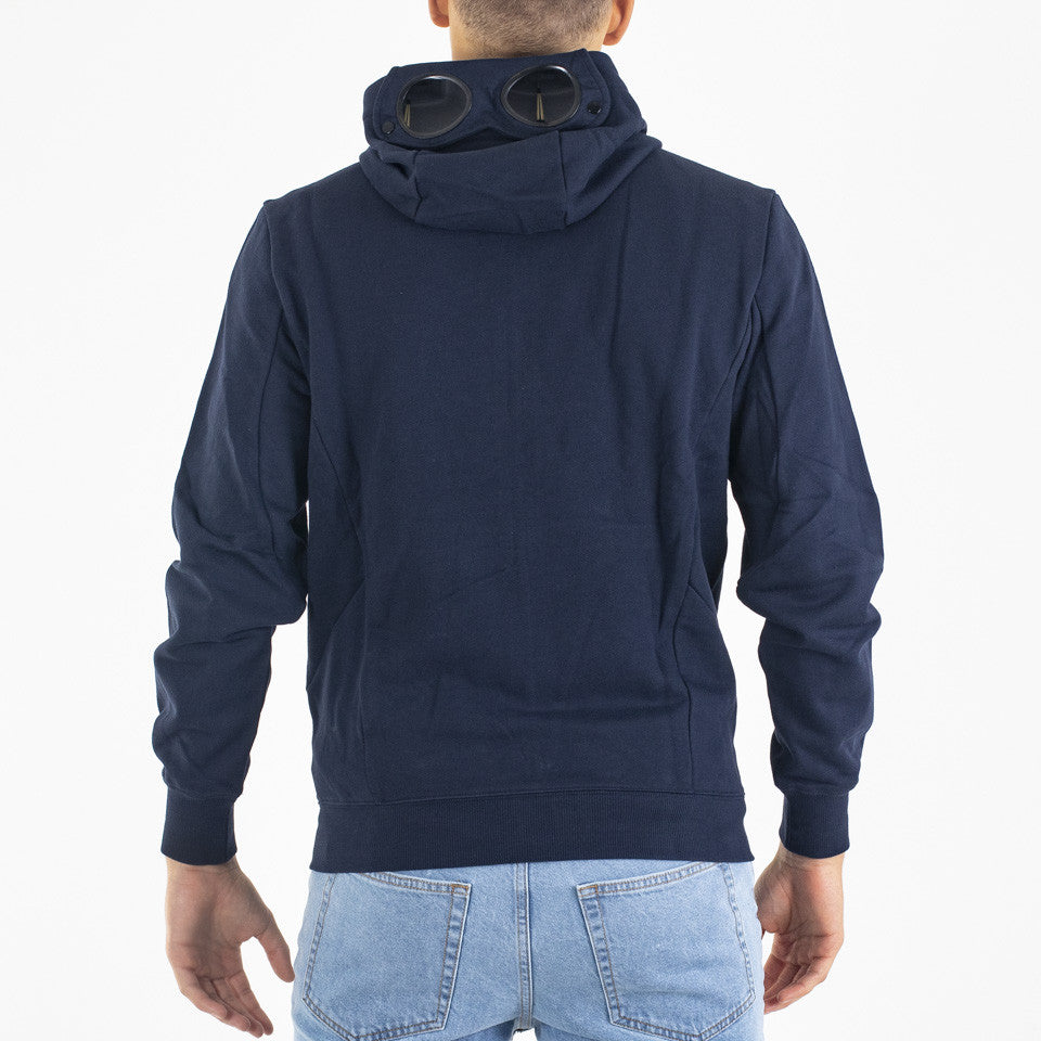 Diagonal raised fleece goggle zipped hoodie blu navy