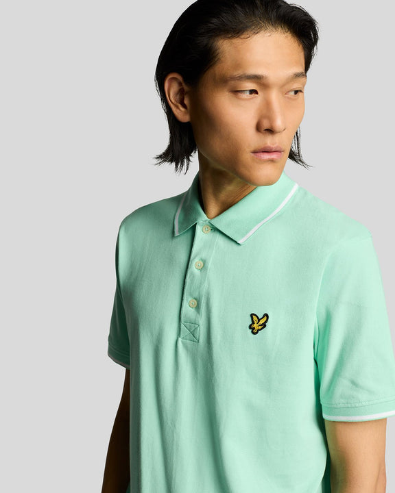 Tipped Polo aquamarine/white