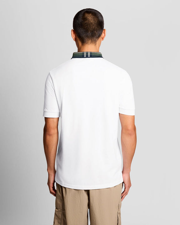 Tartan collar polo bianca