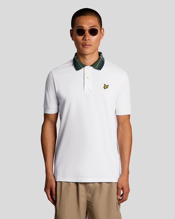 Tartan collar polo bianca