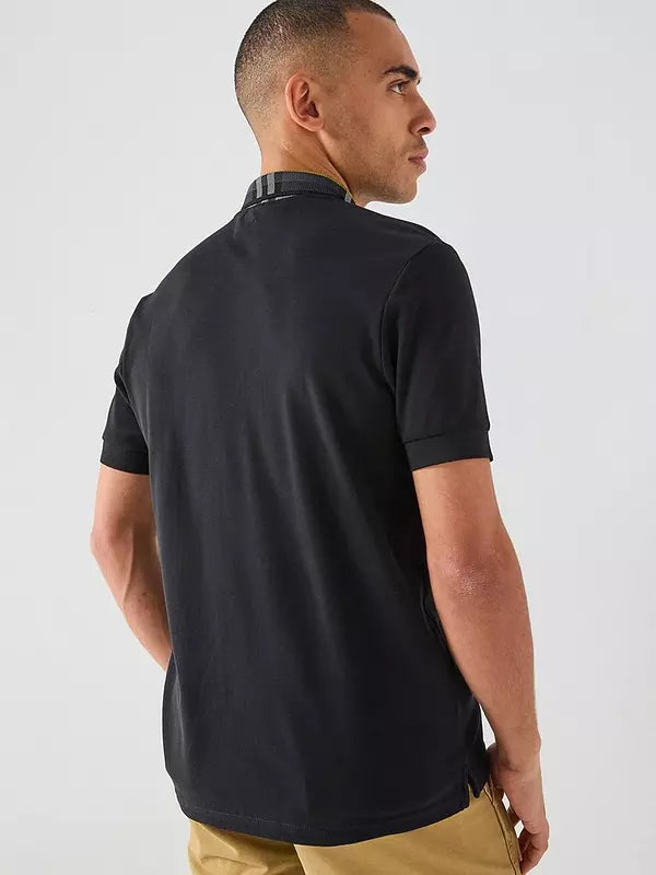 Tartan collar polo nera