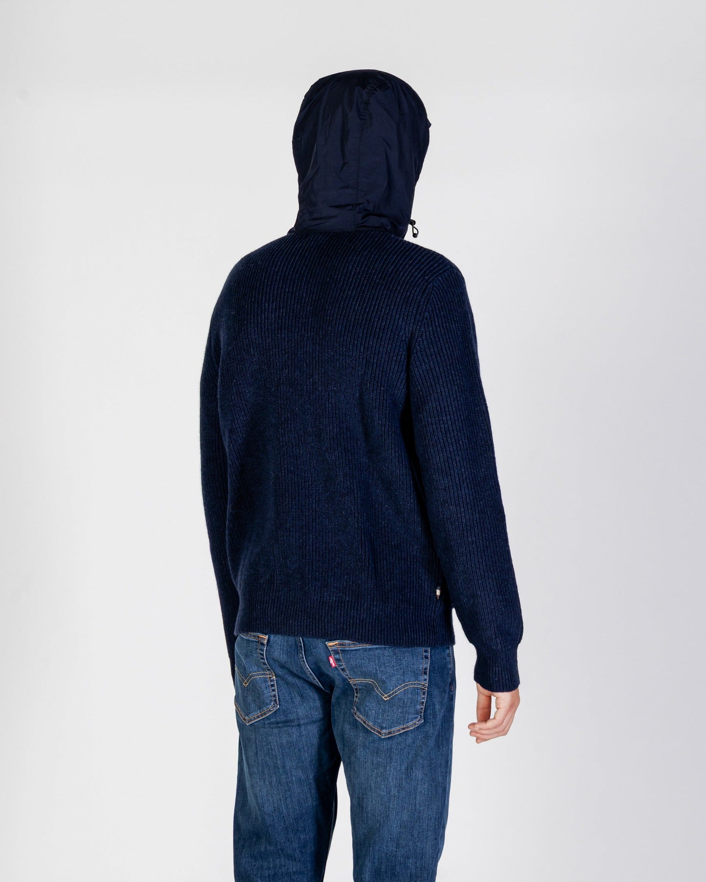 Lambswool hooded full zip navy