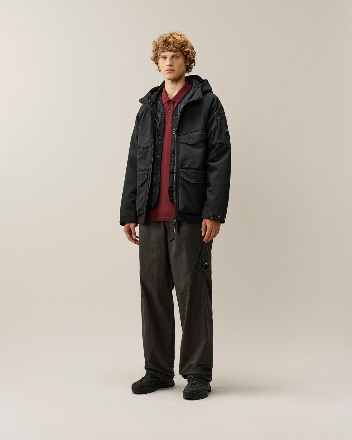 CP Shell padded hooded Lens jacket nero