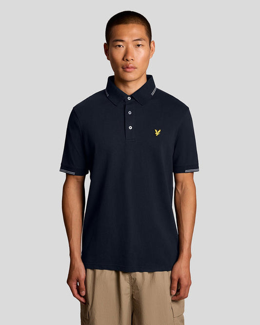 Fine Tipped Polo blu navy/chalck blue