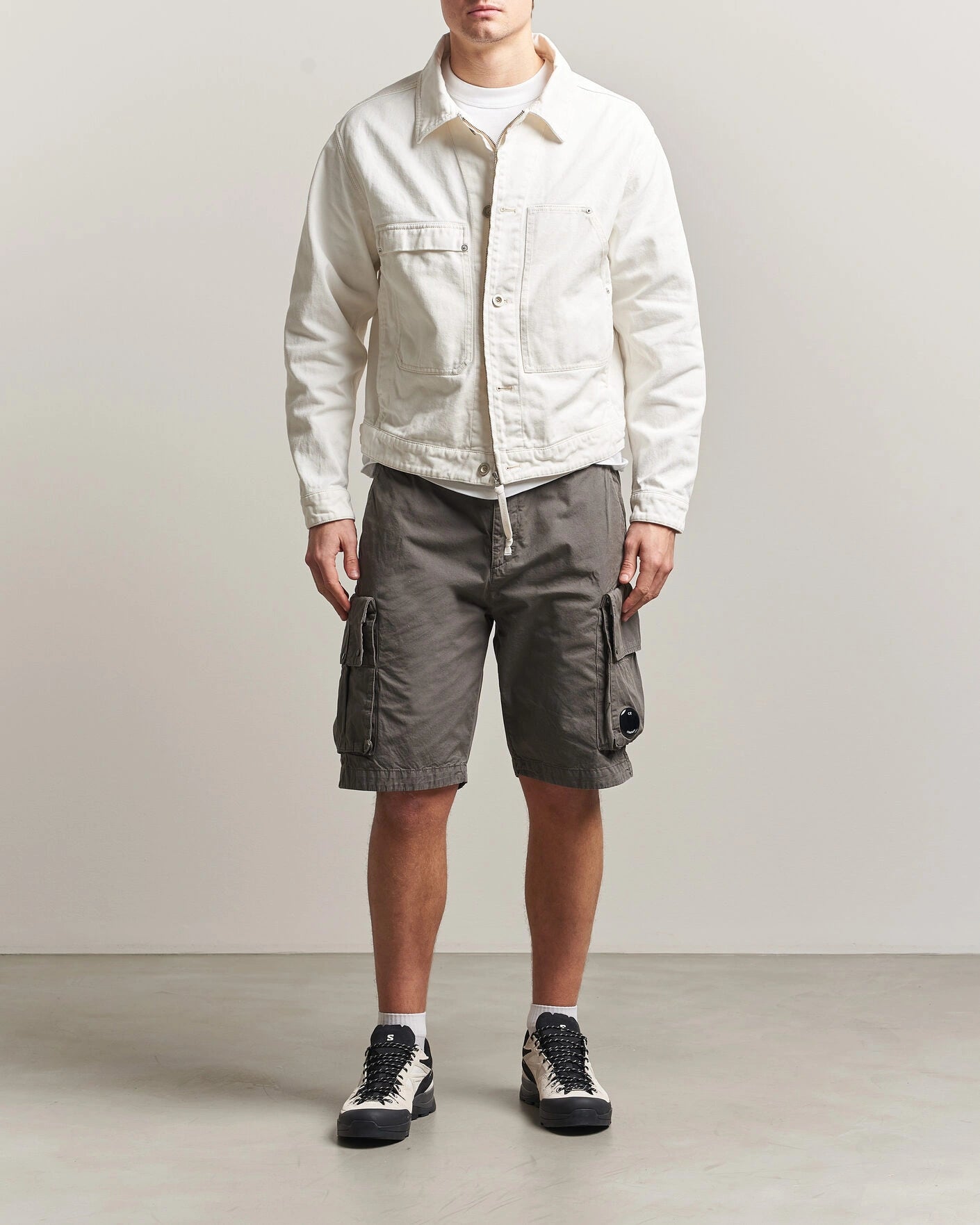 Cotton gabardine Lens carta short grigio