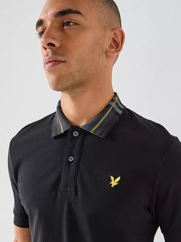 Tartan collar polo nera