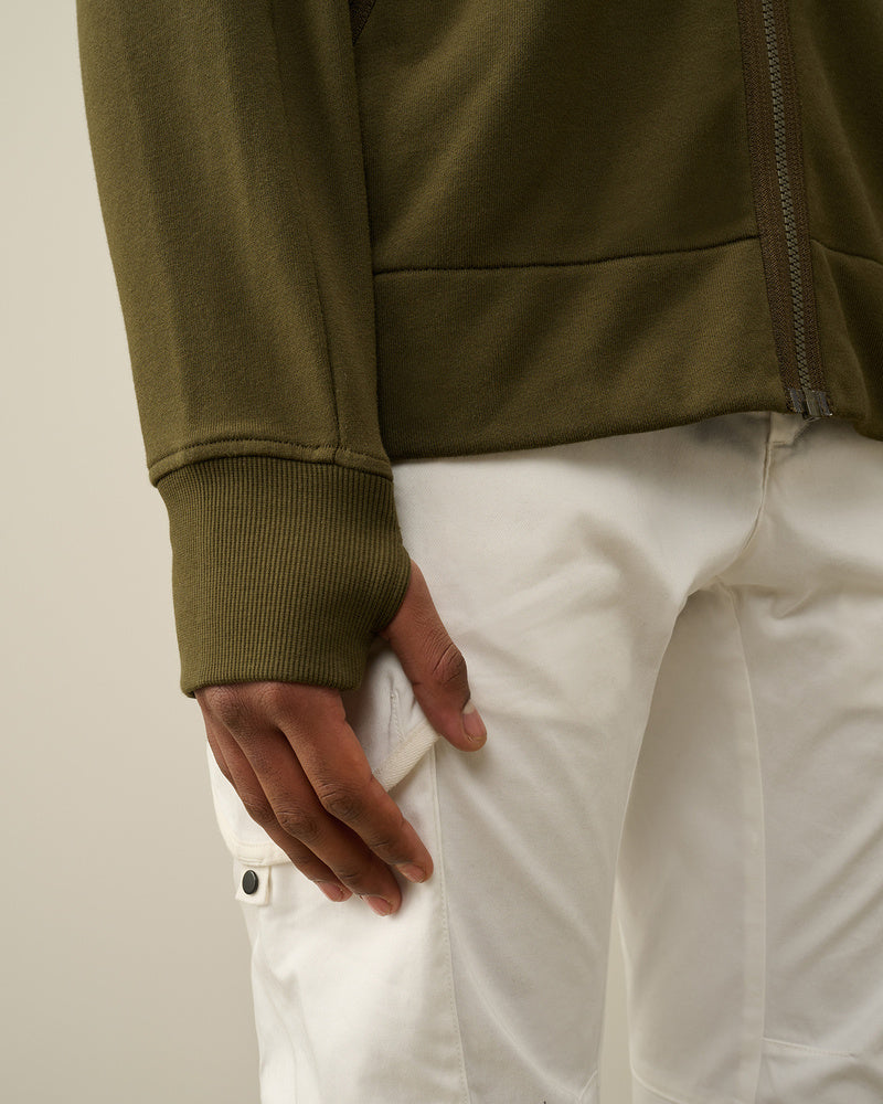 Diagonal raised fleece goggle zipped hoodie Ivy green