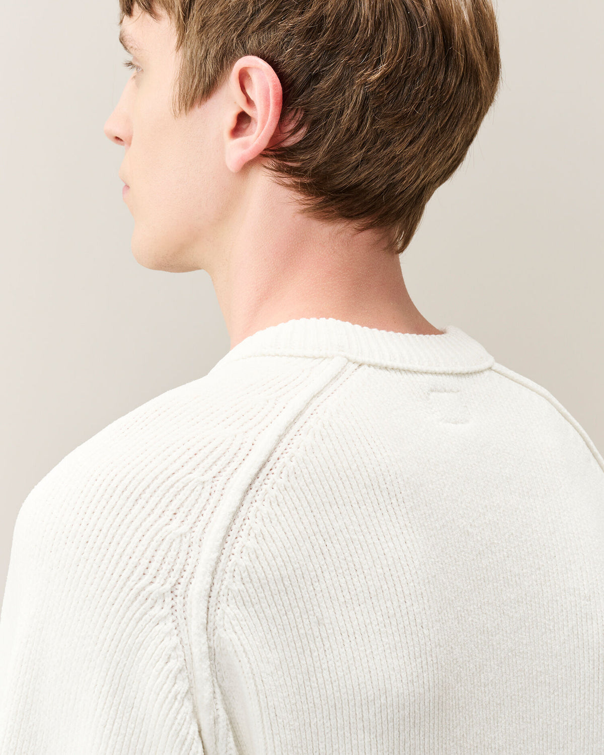Chenille cotton knitwear crew neck bianco