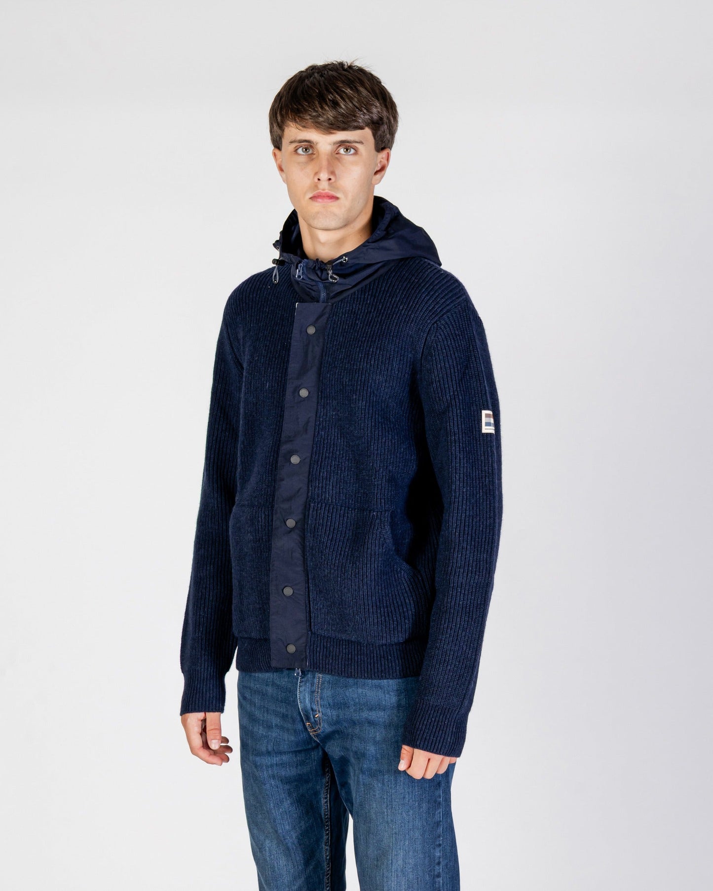 Lambswool hooded full zip navy