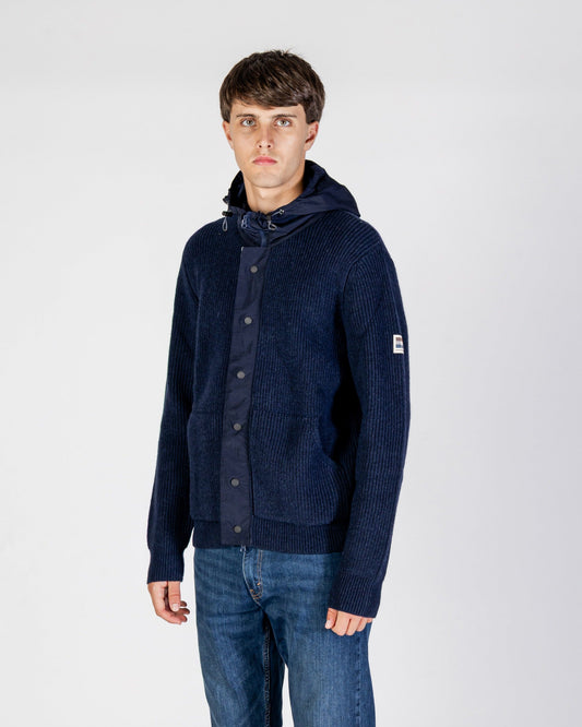 Lambswool hooded full zip navy