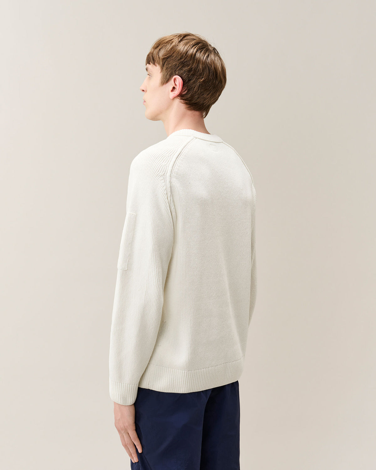 Chenille cotton knitwear crew neck bianco