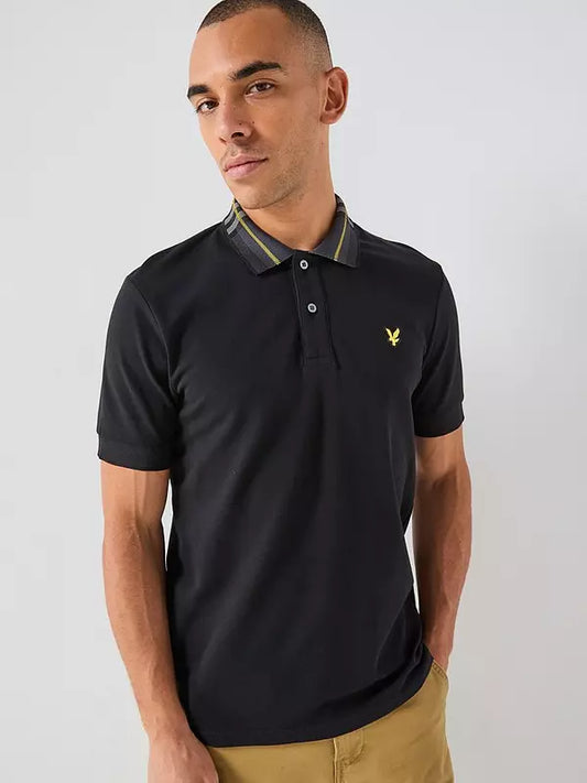 Tartan collar polo nera