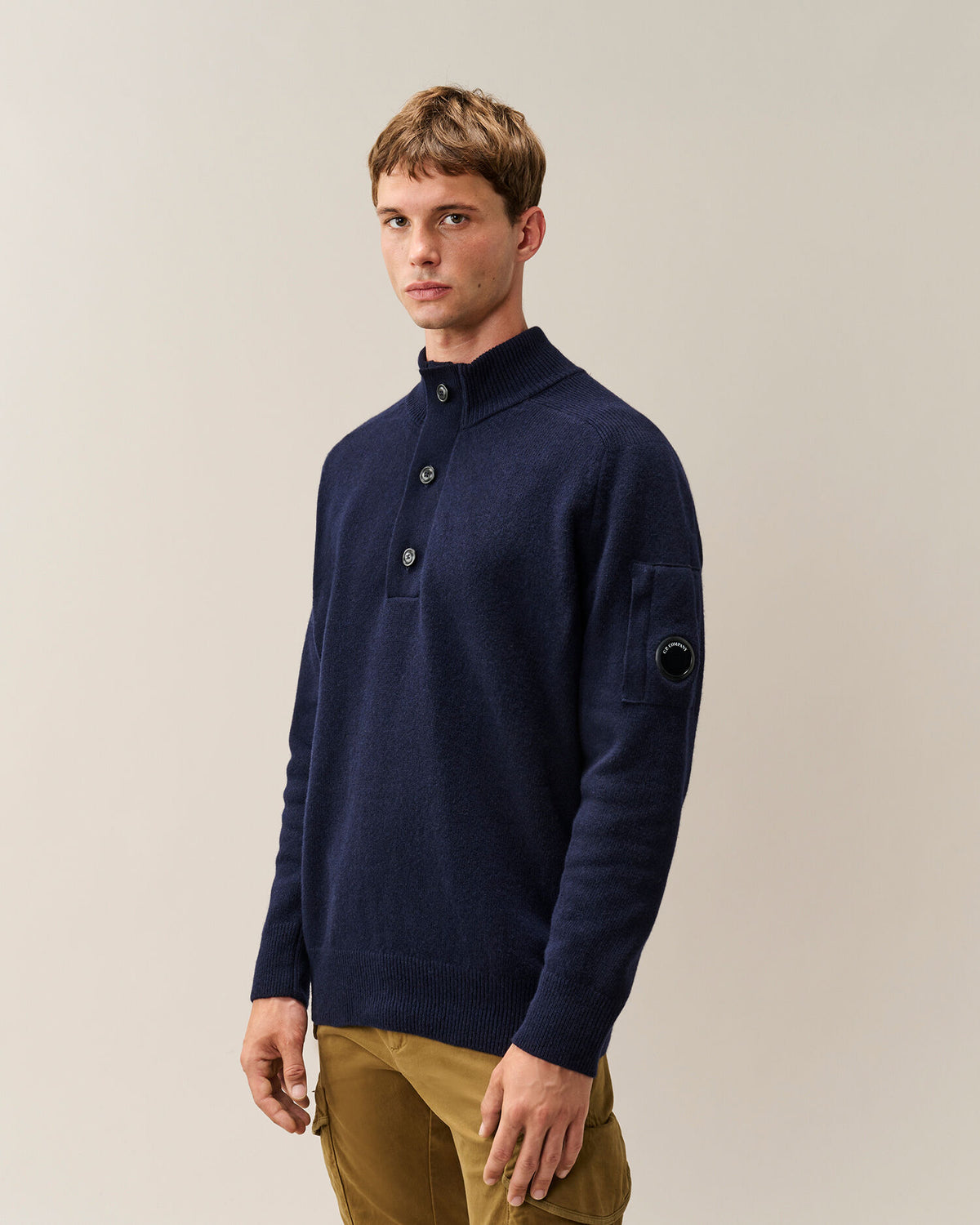 Lambswool GRS half button sweater navy