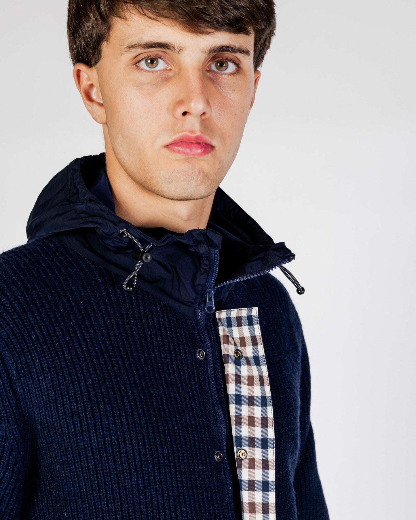 Lambswool hooded full zip navy