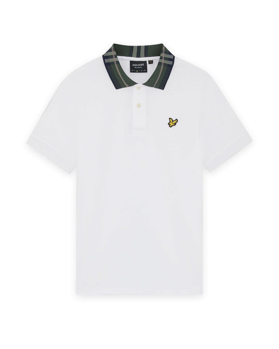 Tartan collar polo bianca