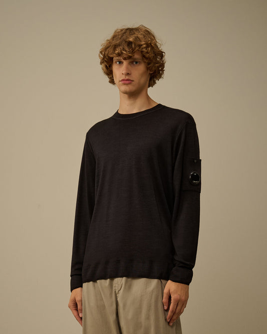 Merino wool crewneck lens sweater nero