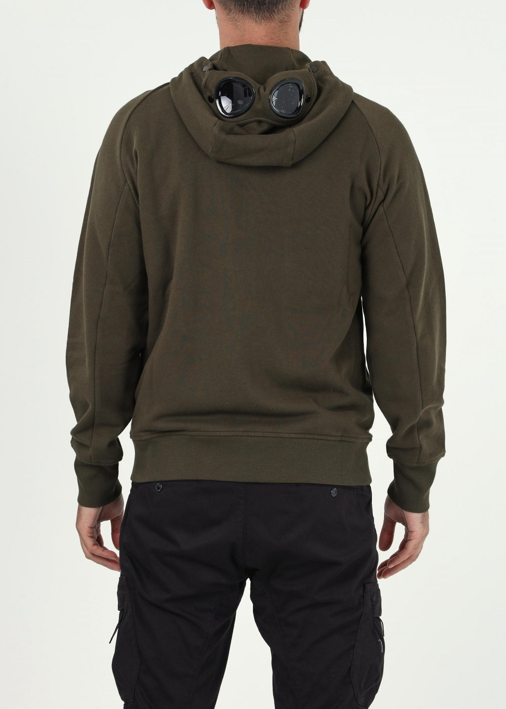Diagonal raised fleece goggle zipped hoodie Ivy green