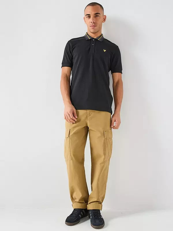 Tartan collar polo nera