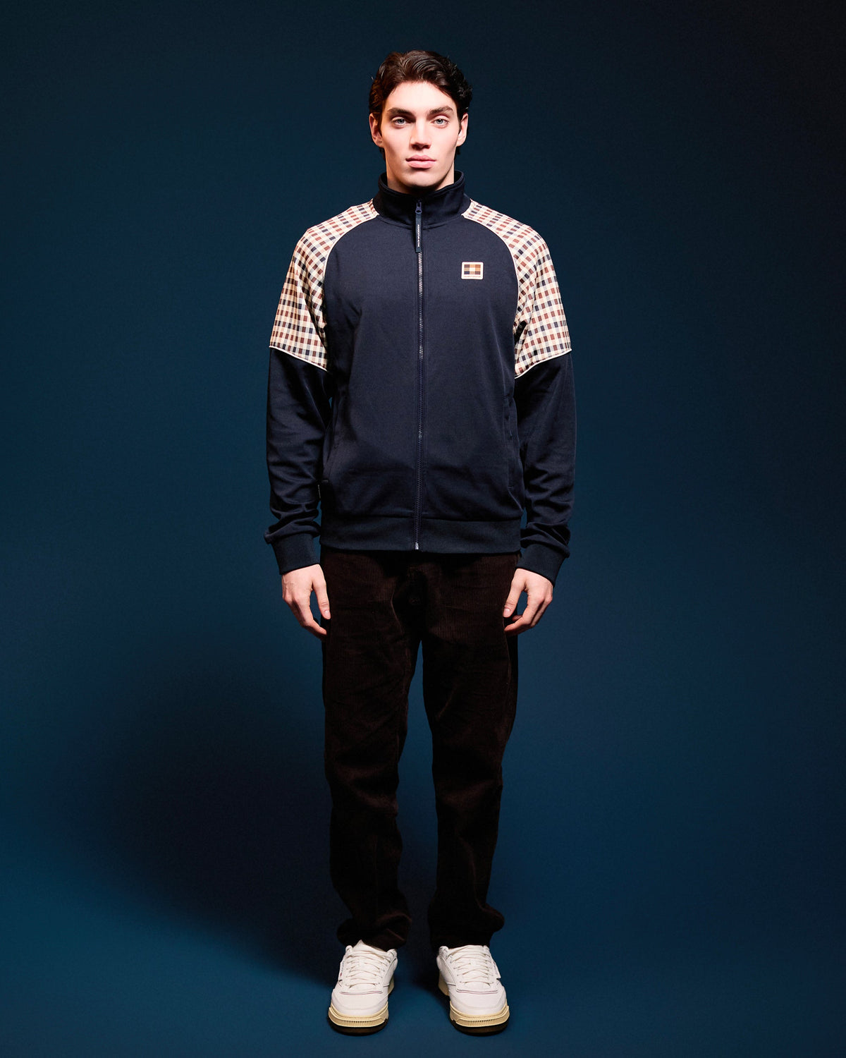 Check sleeves track top navy