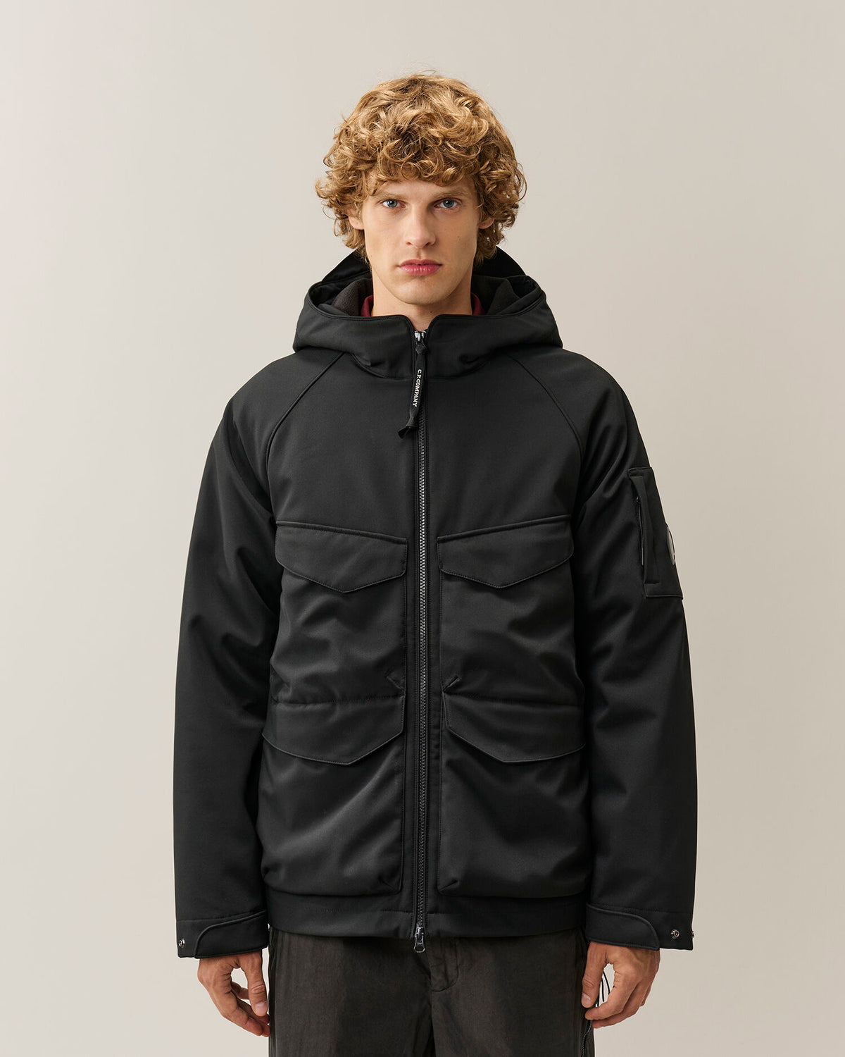 CP Shell padded hooded Lens jacket nero