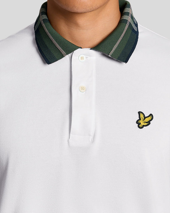 Tartan collar polo bianca