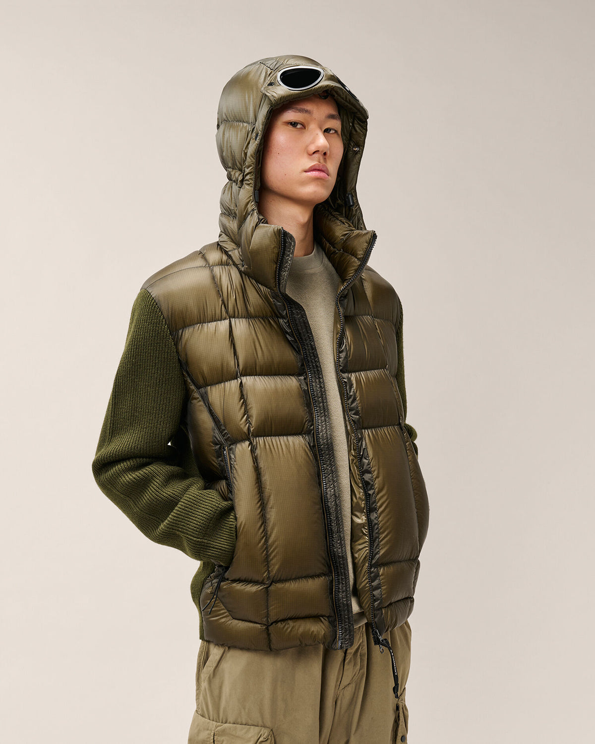 Knitwear goggle jacket merino wool extrafine Ivy green