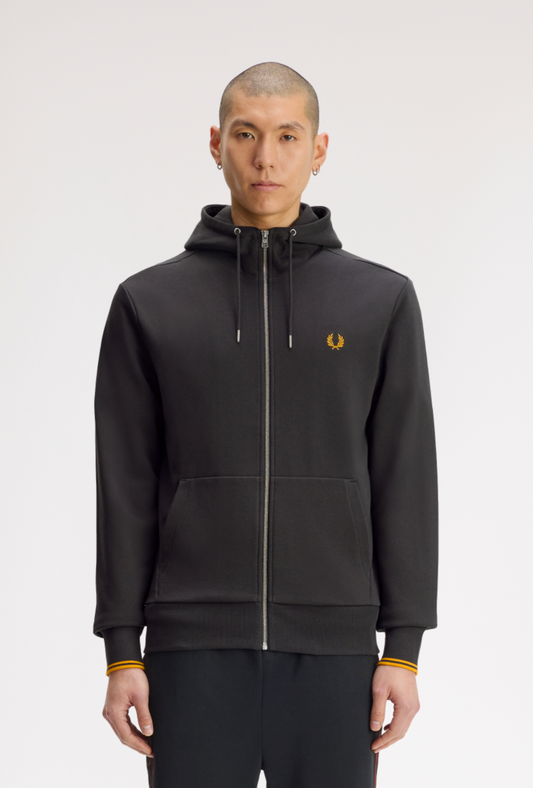 Hooded zip trough sweatshirt grigia