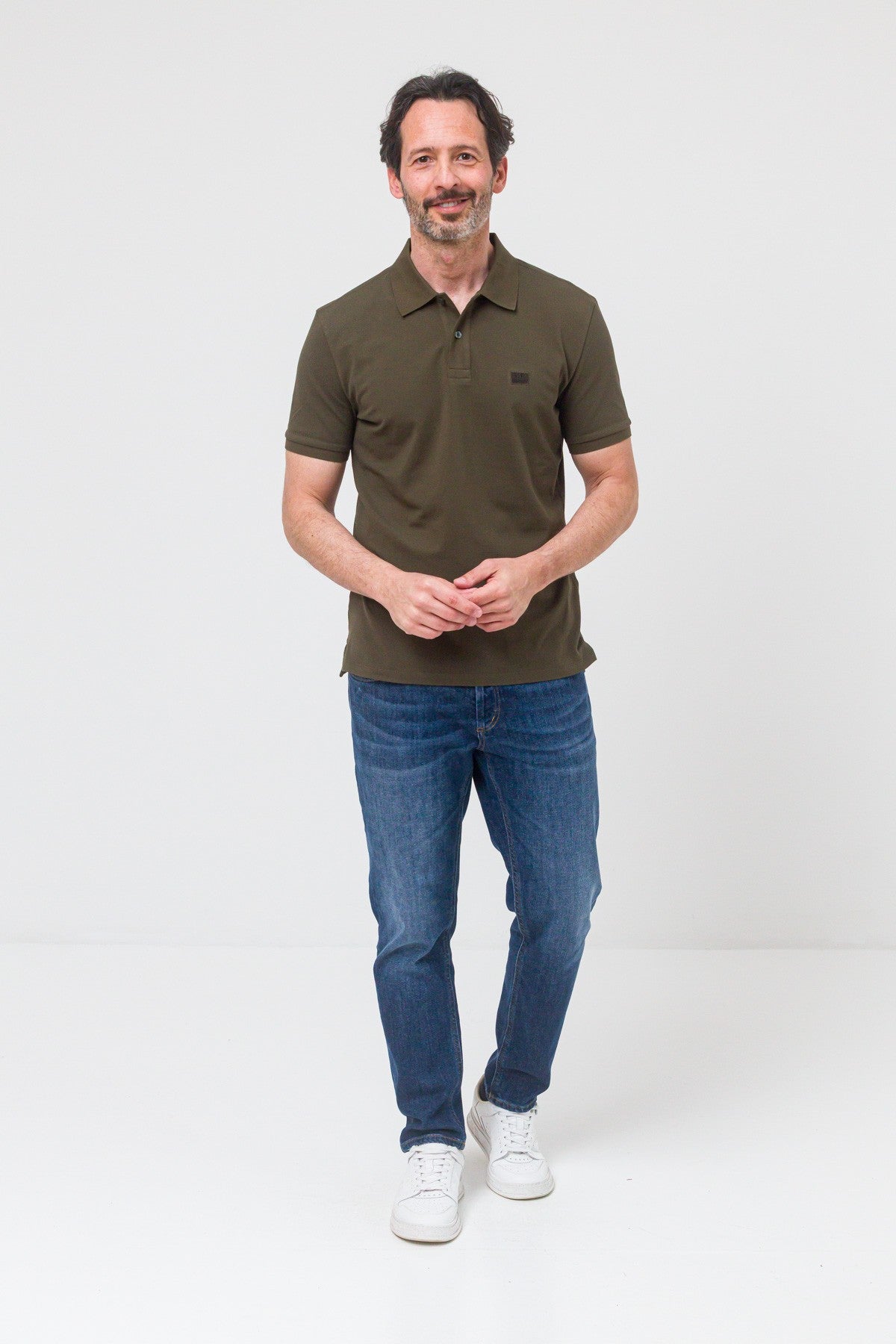 Stretch Piquet polo shirt verde militare