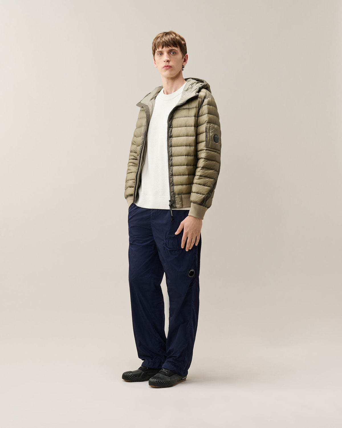 Chenille cotton knitwear crew neck bianco