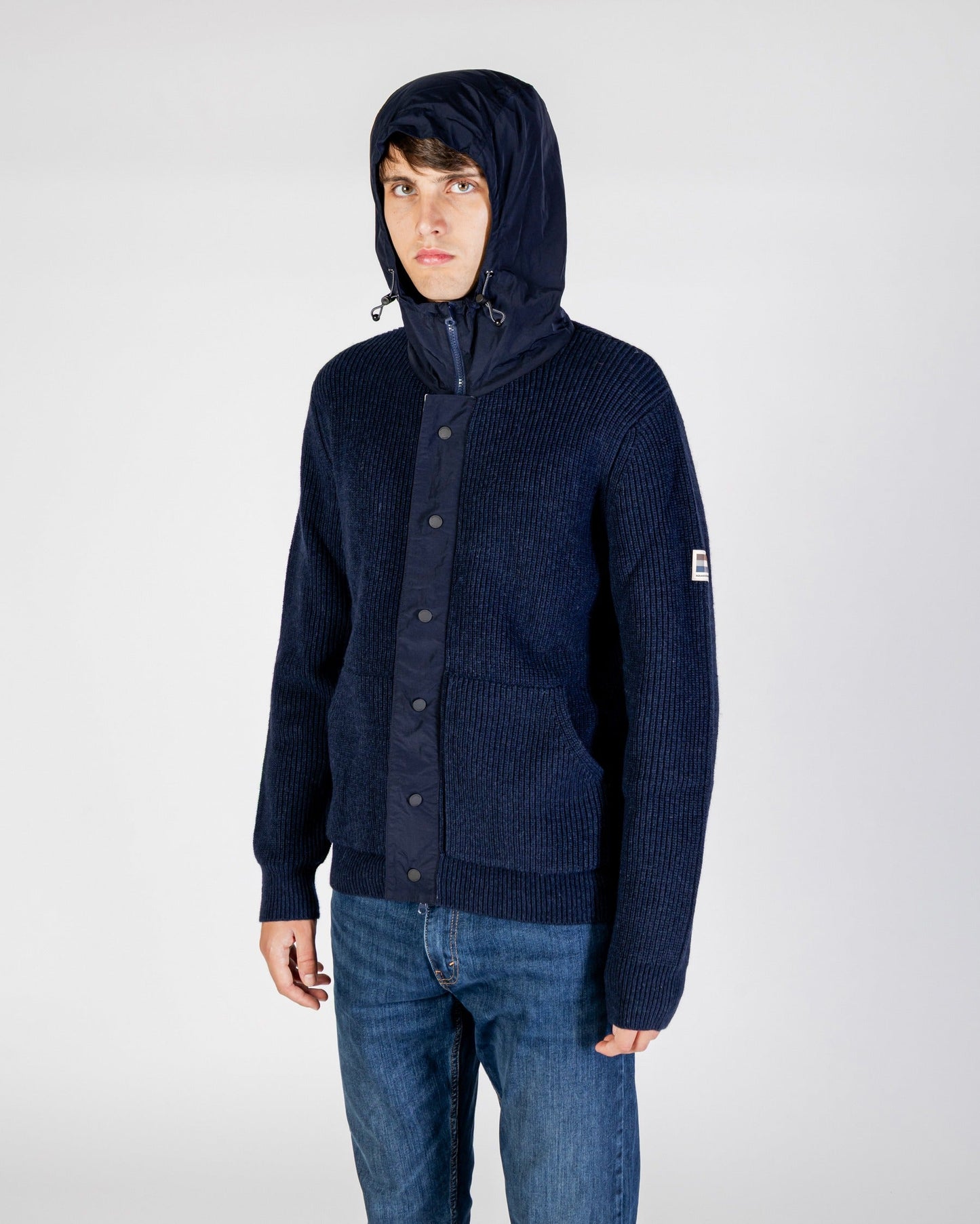 Lambswool hooded full zip navy