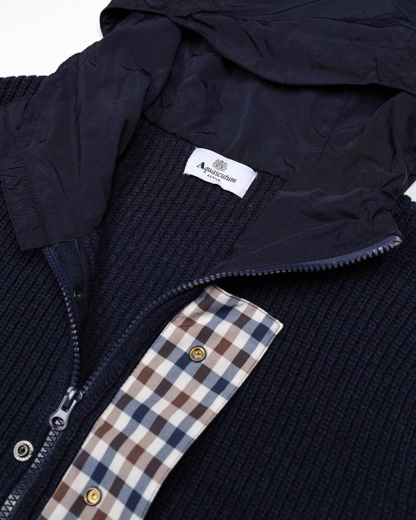 Lambswool hooded full zip navy