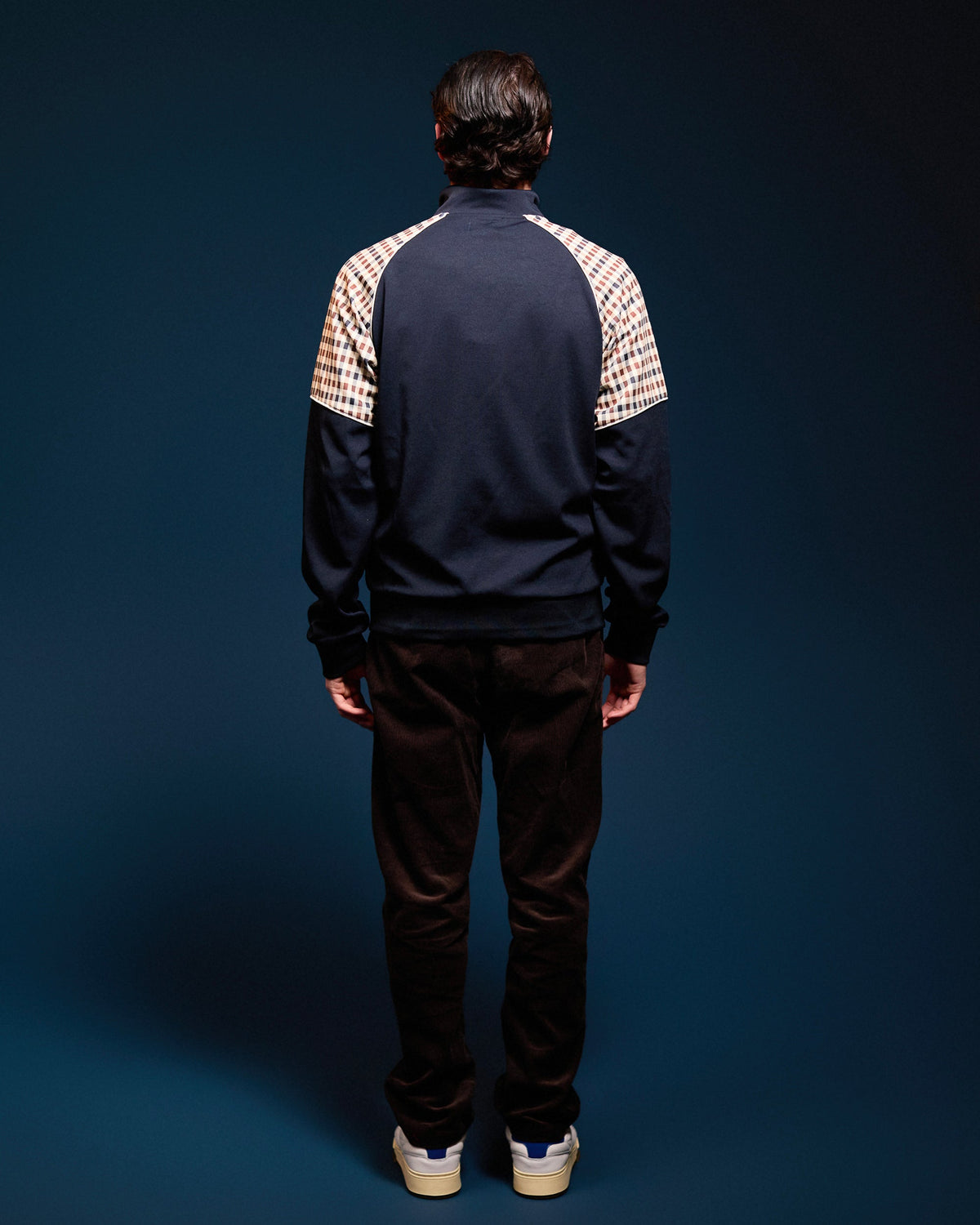 Check sleeves track top navy