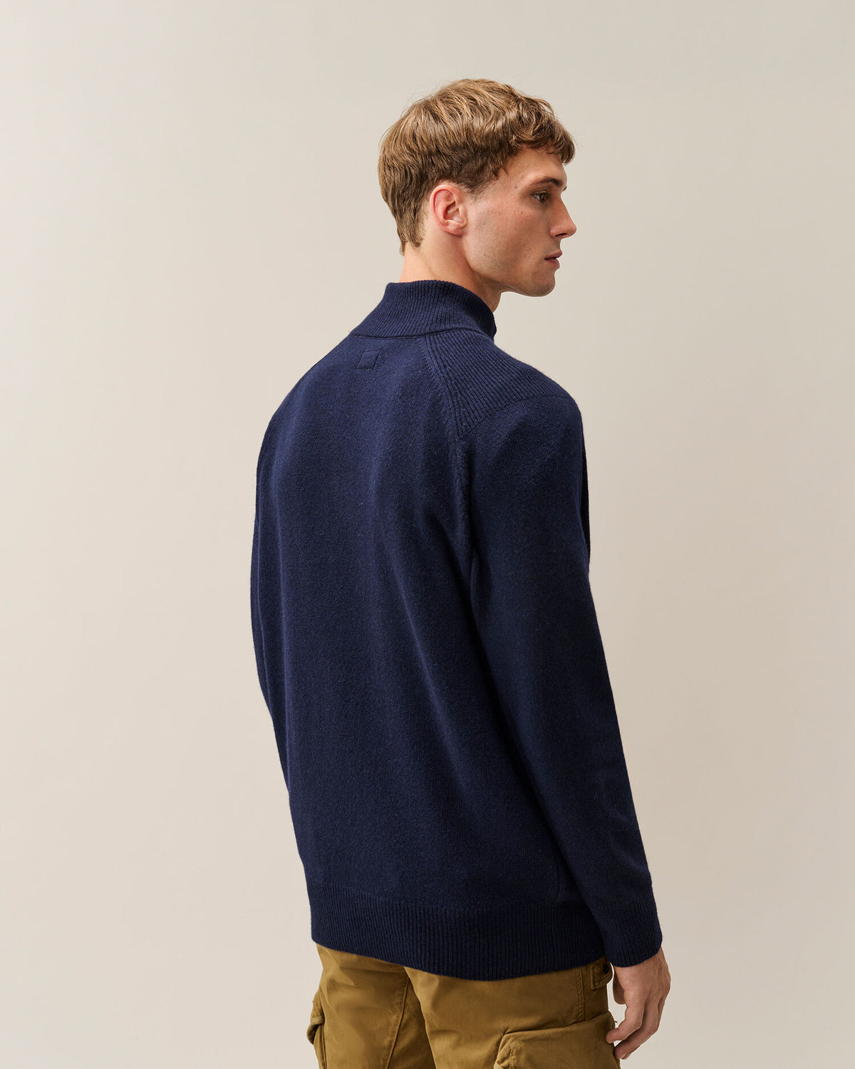 Lambswool GRS half button sweater navy